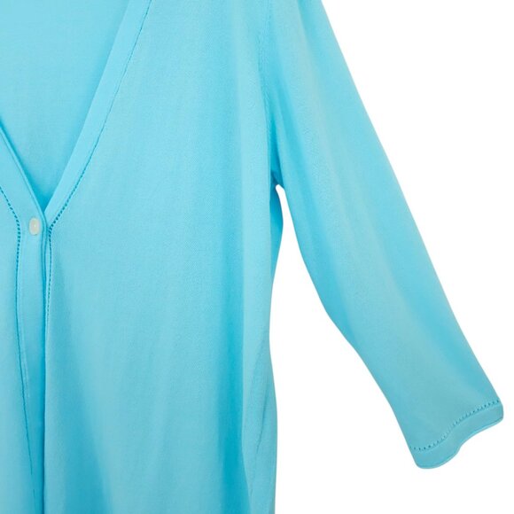Chicos Cardigan Womens 2 US L Single Button Lightweight Stretch V Neck Aqua Blue - Picture 12 of 16